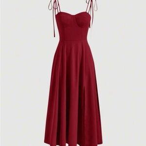 SHEIN Wine Red Tie-Strap Midi Dress